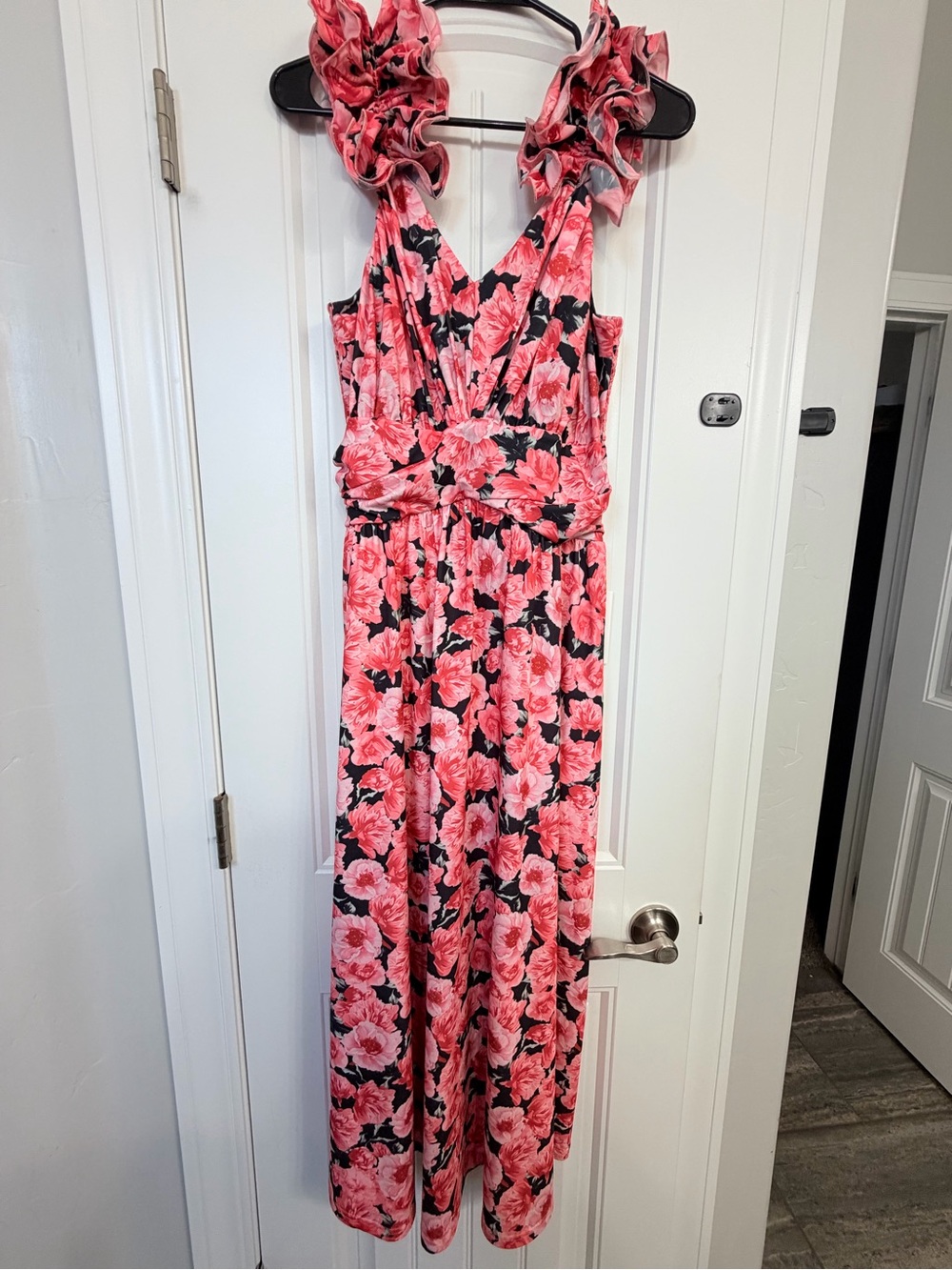 Grace Karin Pink Floral Ruffle-Strap Maxi Jumpsuit